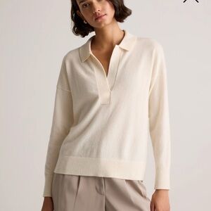 Quince Mongolian Cashmere Polo Sweater in Ivory Women’s Size Small